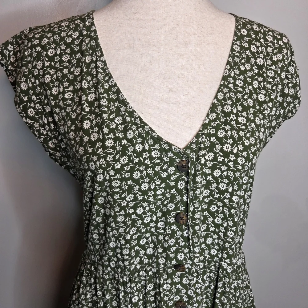 Madewell Button-Front Floral Green Dress in Ditsy Daze, Size XXS - Picture 4 of 10
